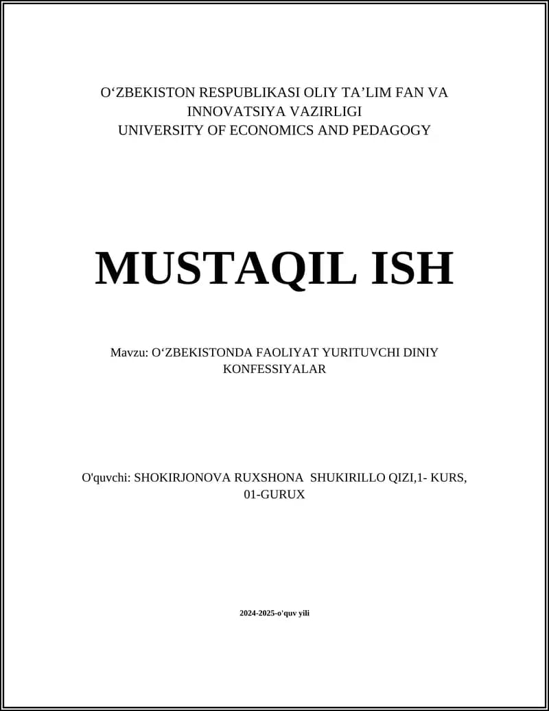 O‘ZBEKISTONDA FAOLIYAT YURITUVCHI DINIY KONFESSIYALAR