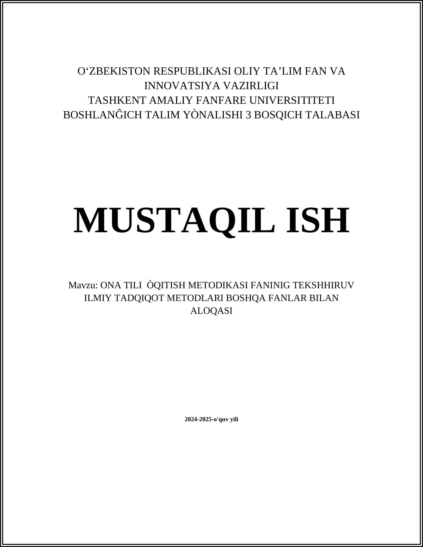 ONA TILI ÒQITISH METODIKASI