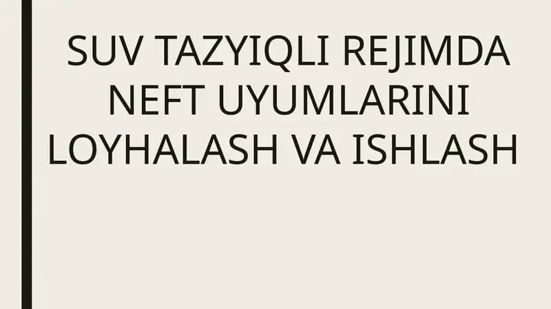 SUV TAZYIQLI REJIMDA NEFT UYUMLARINI LOYHALASH VA ISHLASH