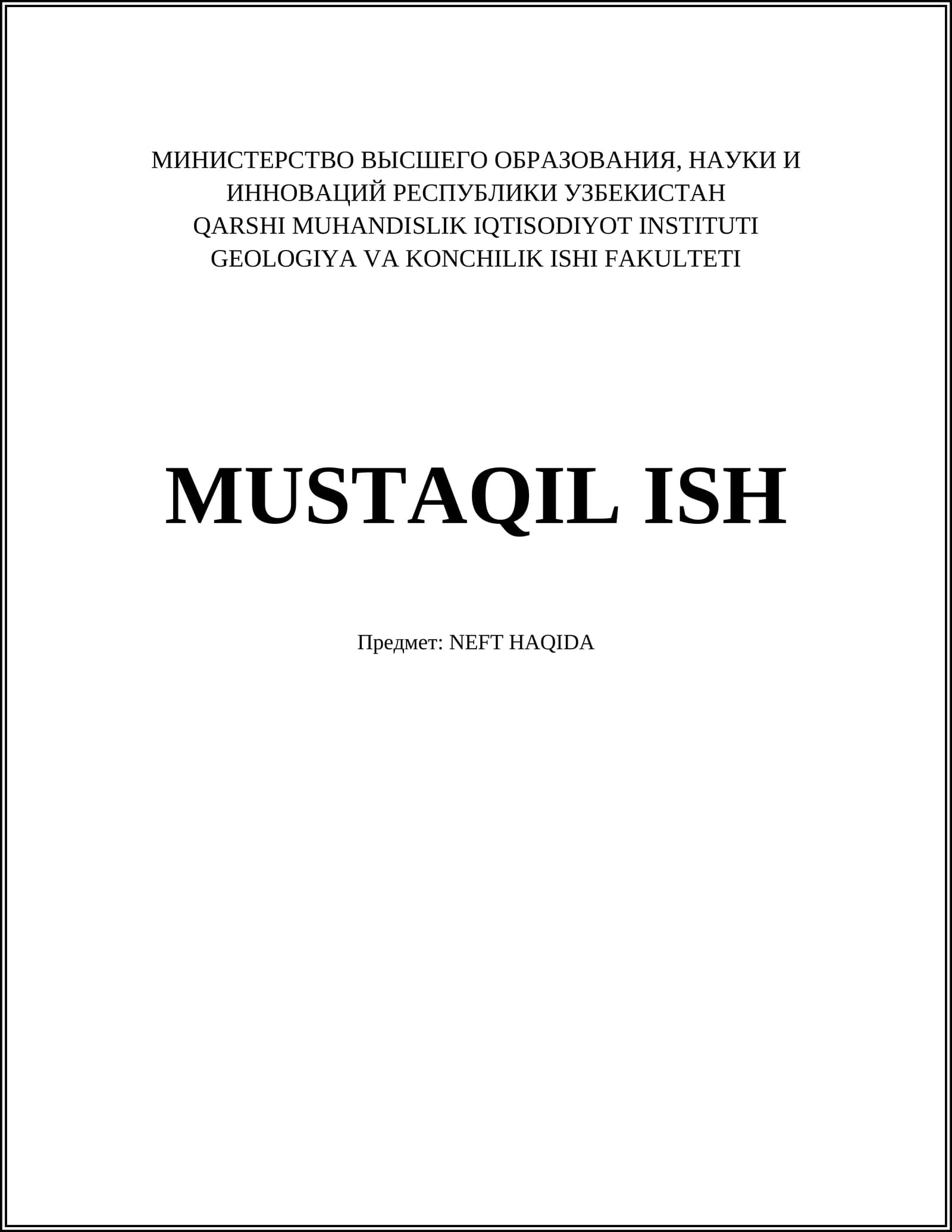 NEFT HAQIDA MUSTAQIL ISH