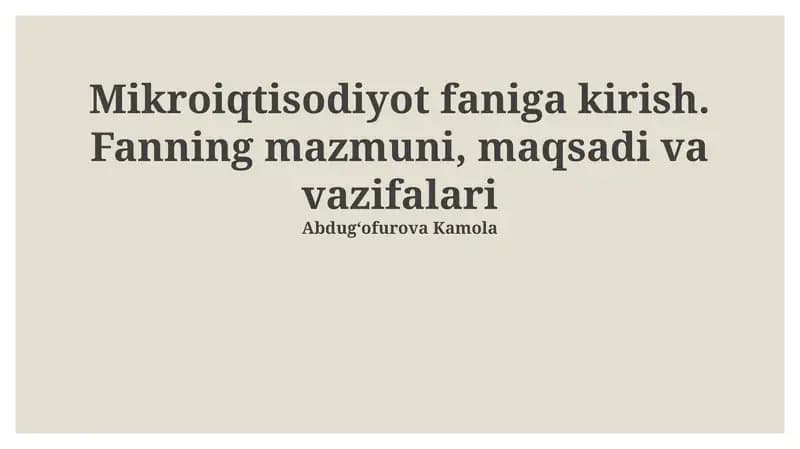 Mikroiqtisodiyot faniga kirish
