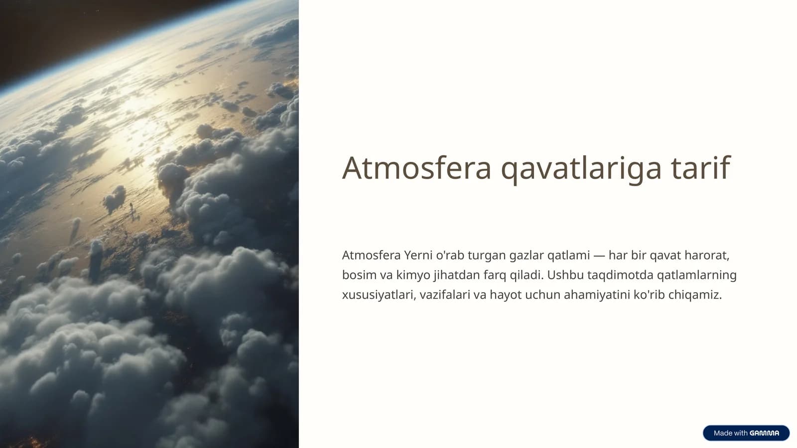 Atmosfera qavatlariga tarif