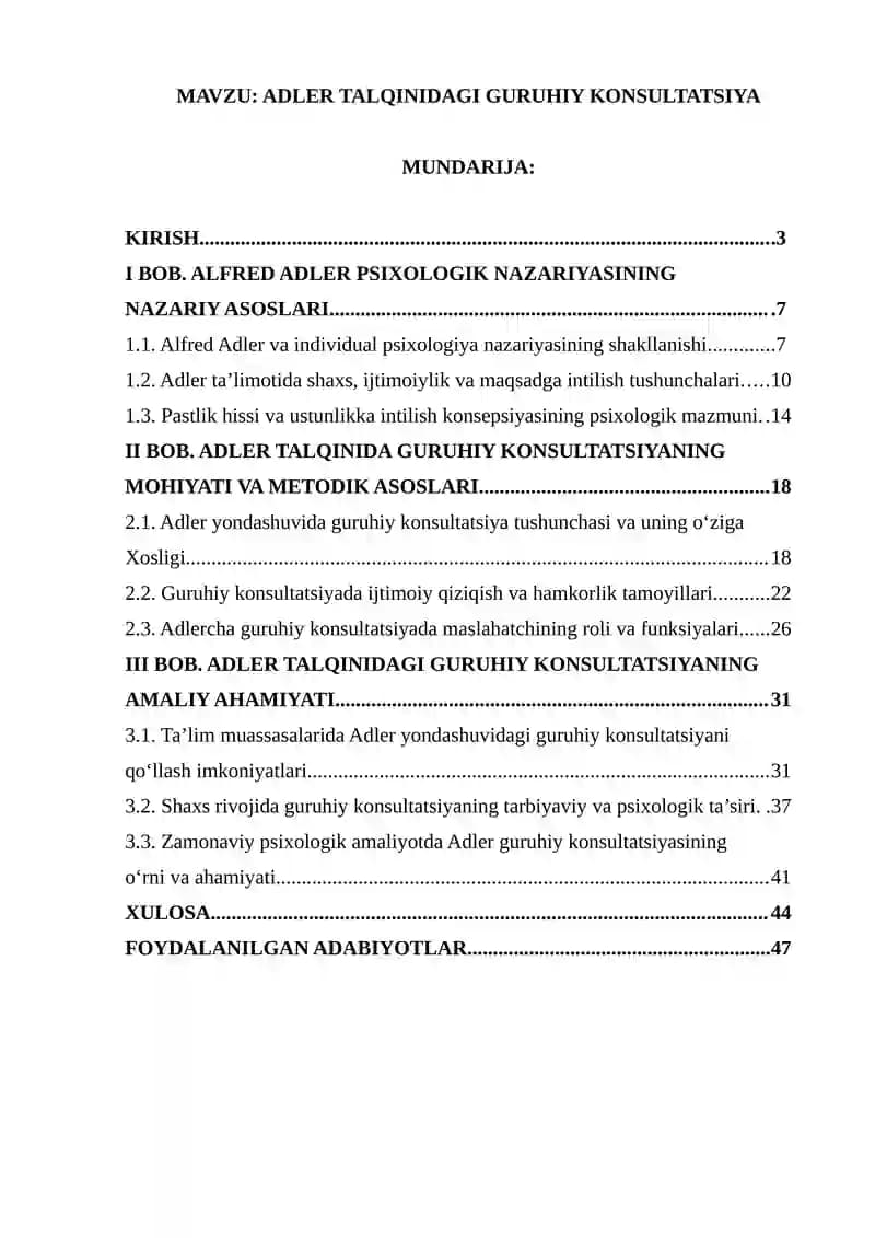 ADLER TALQINIDAGI GURUHIY KONSULTATSIYA