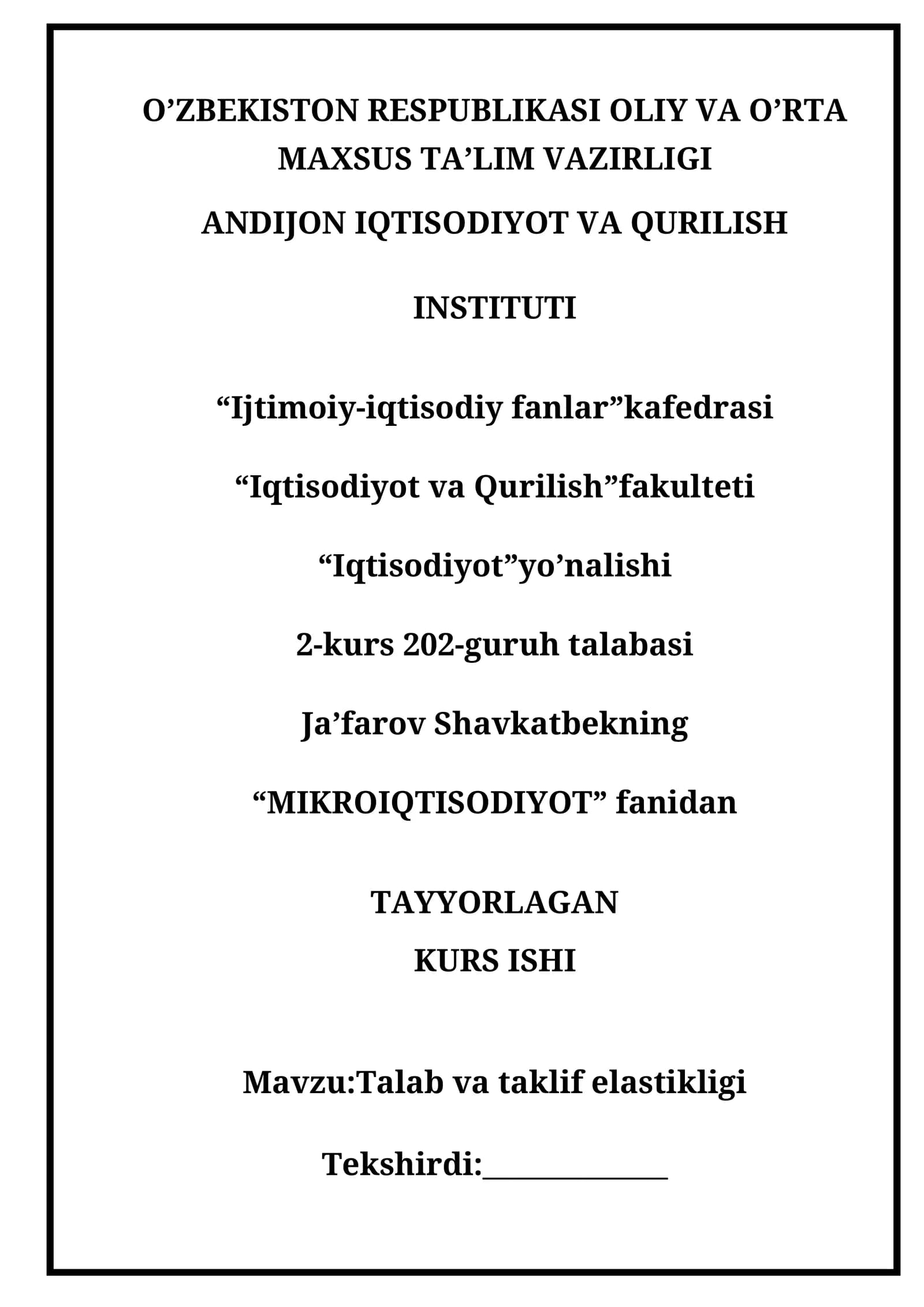 Talab va taklif elastikligi