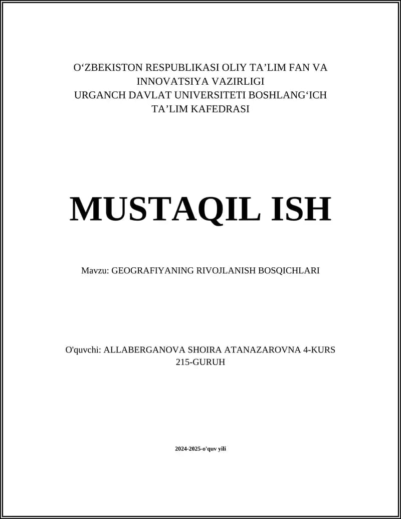 GEOGRAFIYANING RIVOJLANISH BOSQICHLARI
