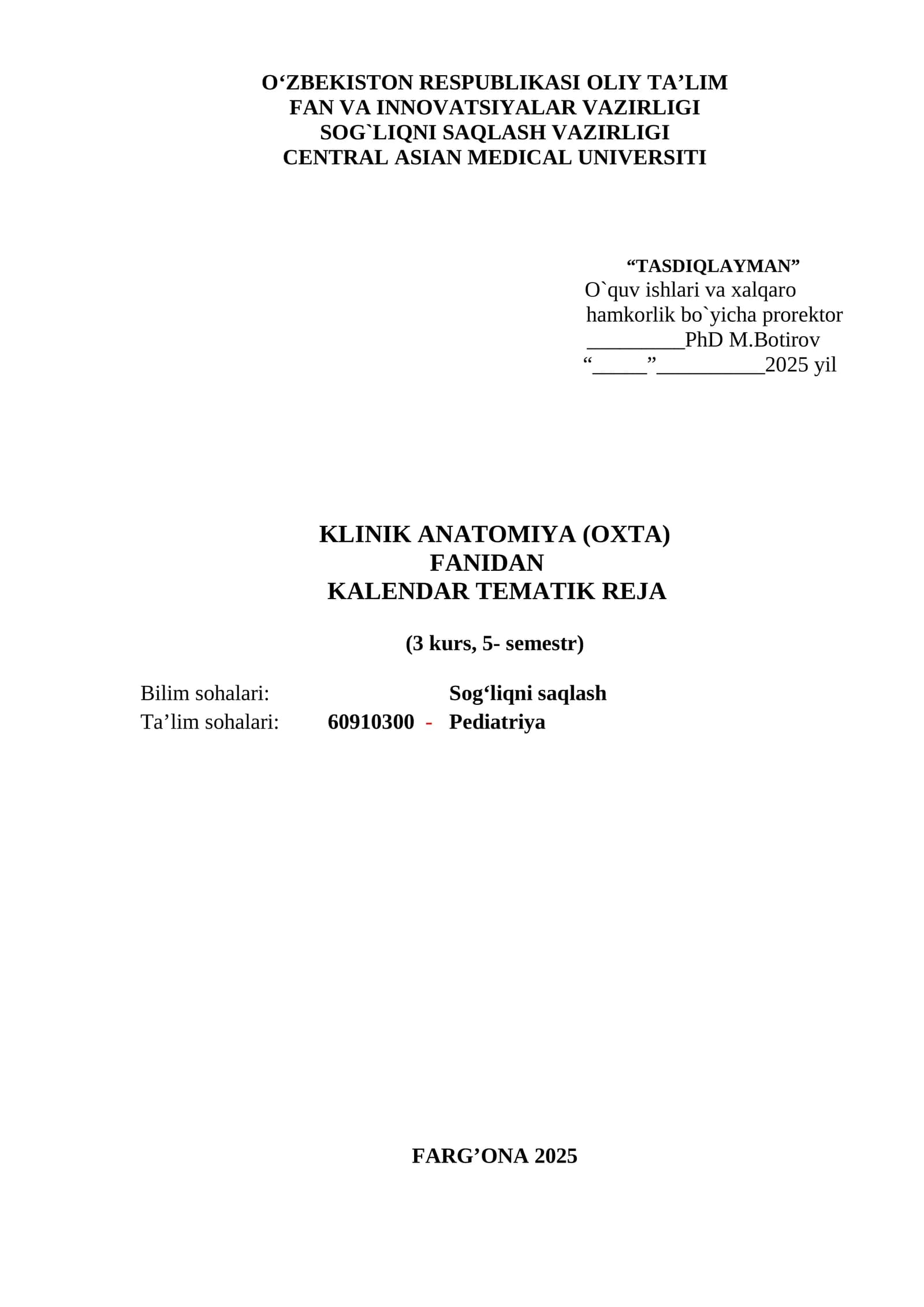 Klinik anatomiya kalendar tematik reja