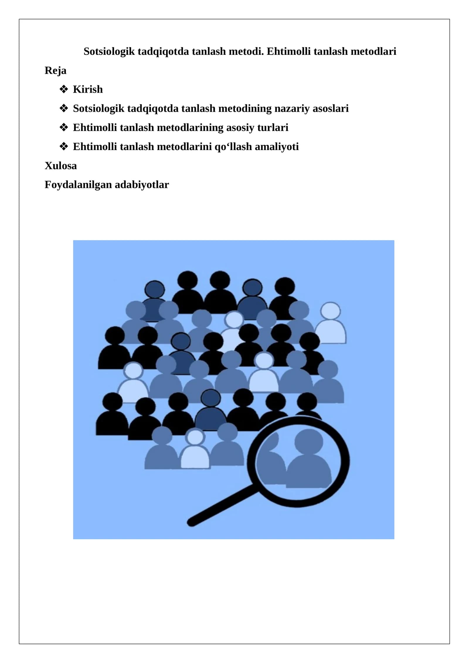 Sotsiologik tadqiqotda tanlash metodlari