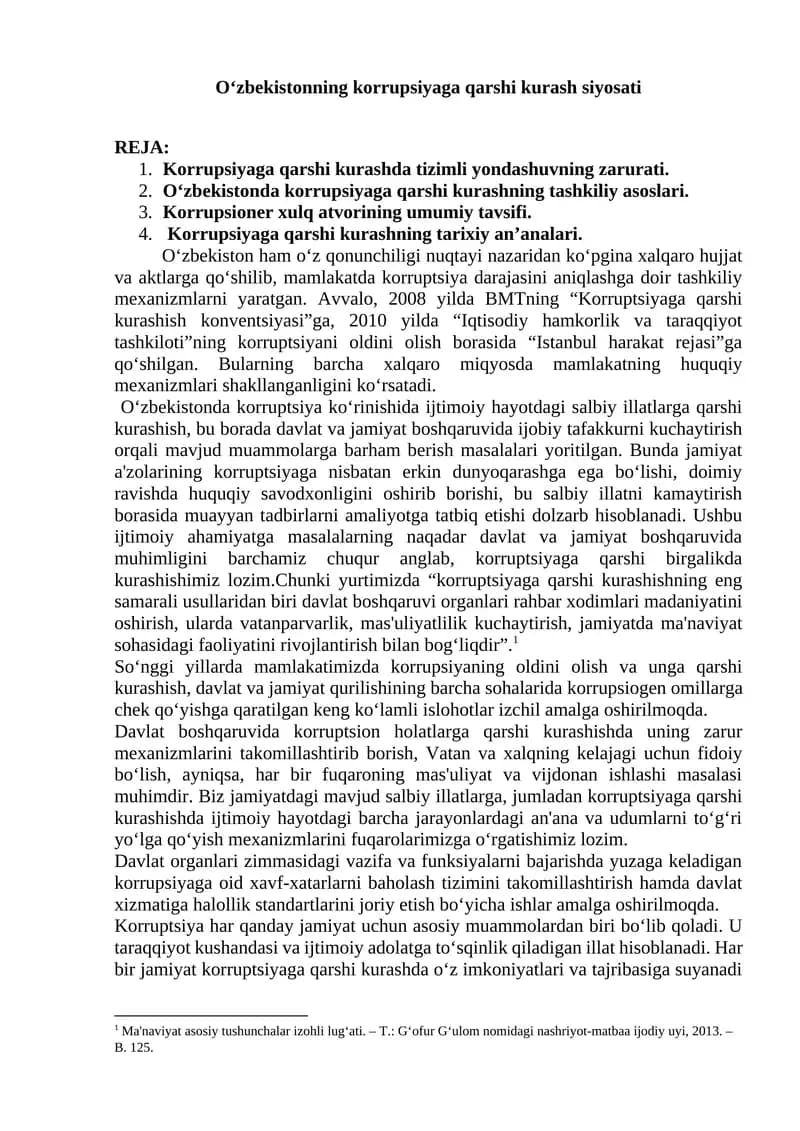O‘zbekistonning korrupsiyaga qarshi kurash siyosati