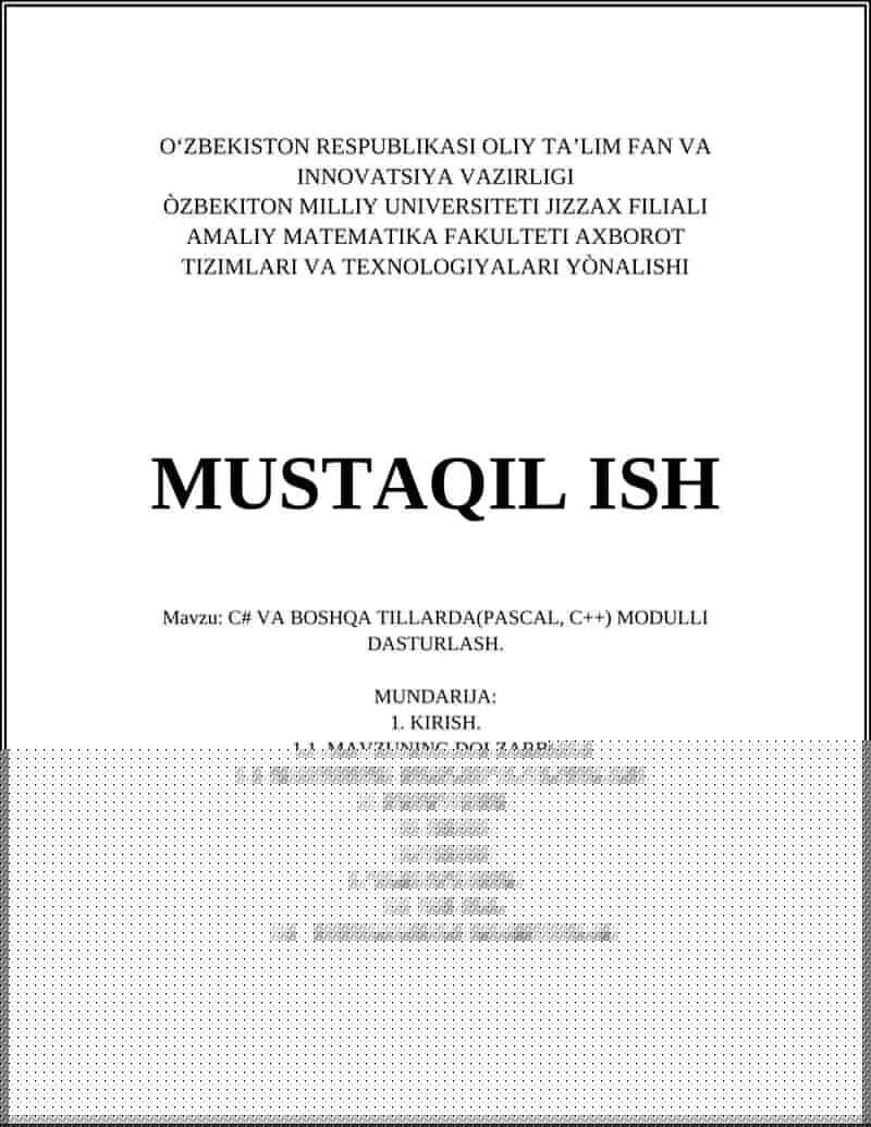 Modulli Dasturlashga Kirish (C#, Pascal, C++)