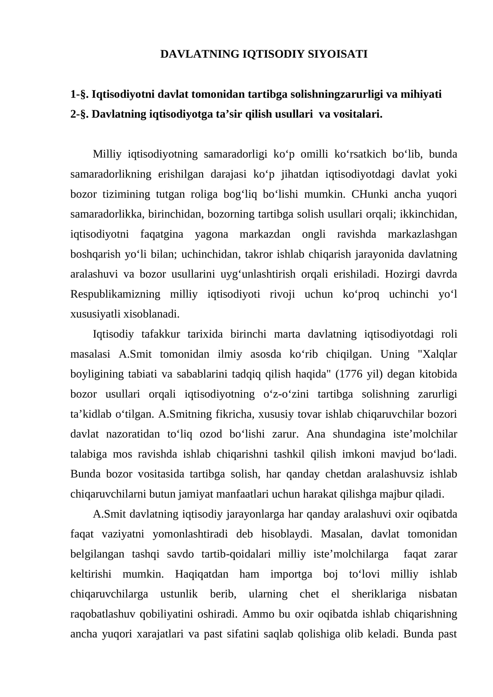 DAVLATNING IqTISODIY SIYOSATI