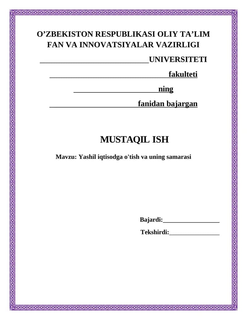 Yashil iqtisodga o'tish va uning samarasi