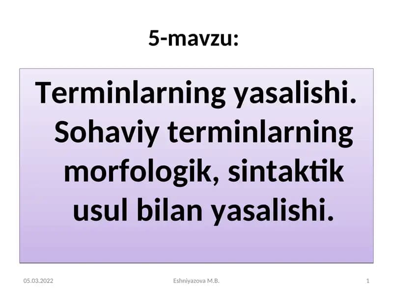 Terminlarning yasalishi