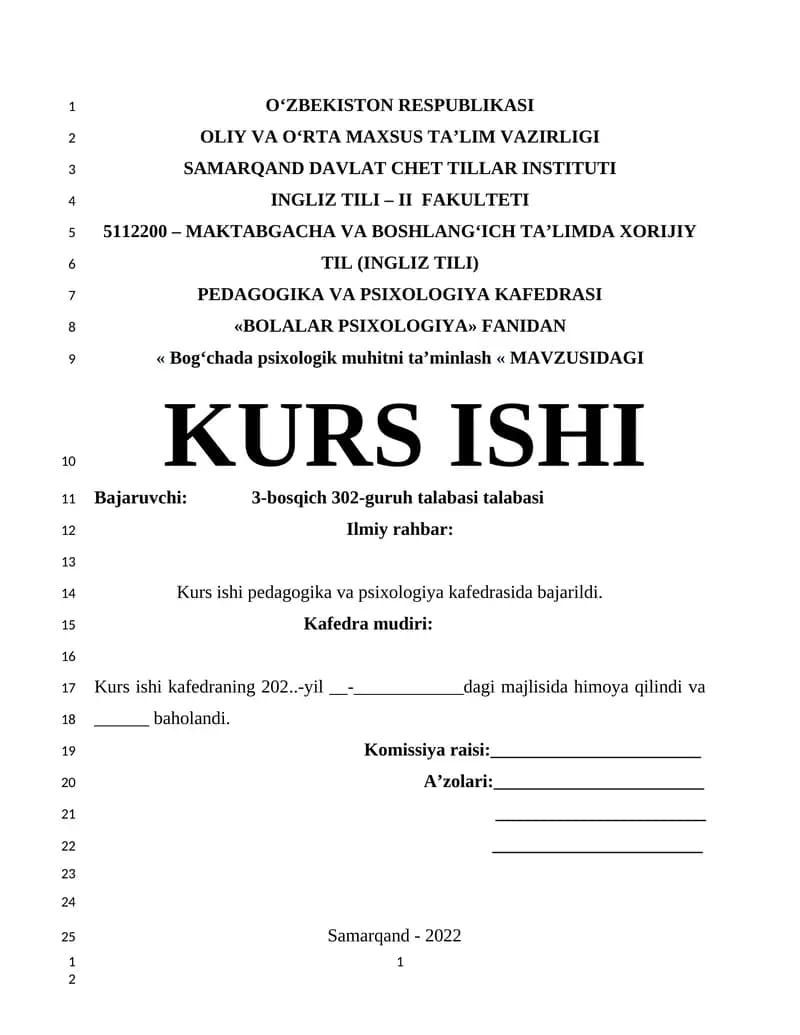 Bog‘chada psixologik muhitni ta’minlash