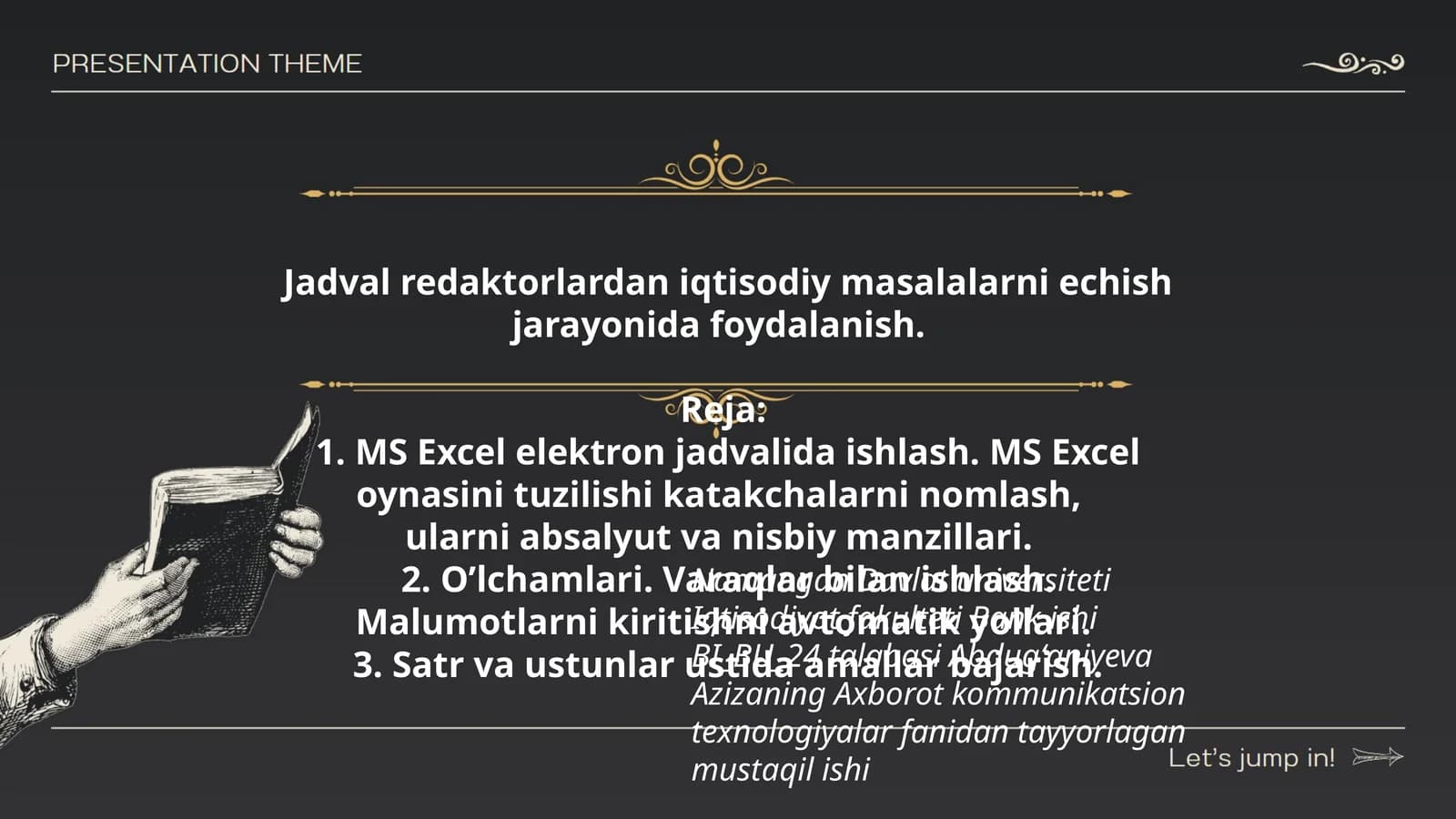 MS Excel elektron jadvalida ishlash