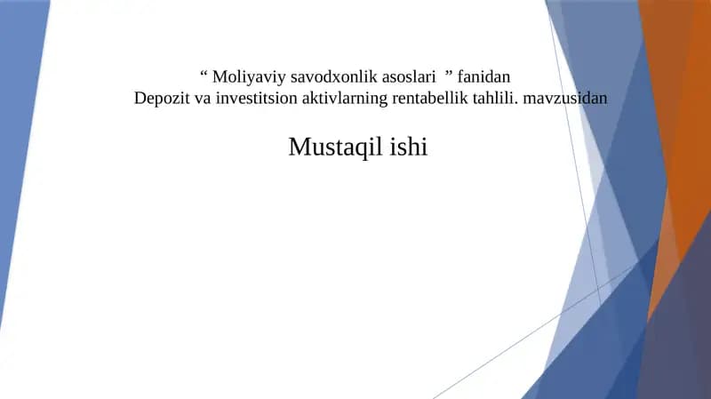 Moliyaviy savodxonlik asoslari