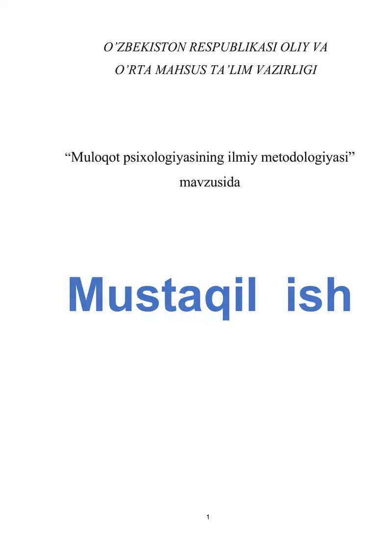 Muloqot psixologiyasining ilmiy metodologiyasi