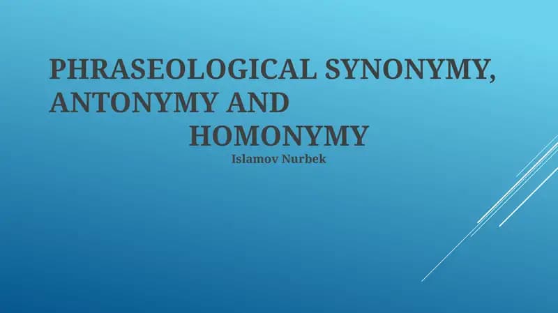 Phraseological Synonymy, Antonymy, and Homonymy
