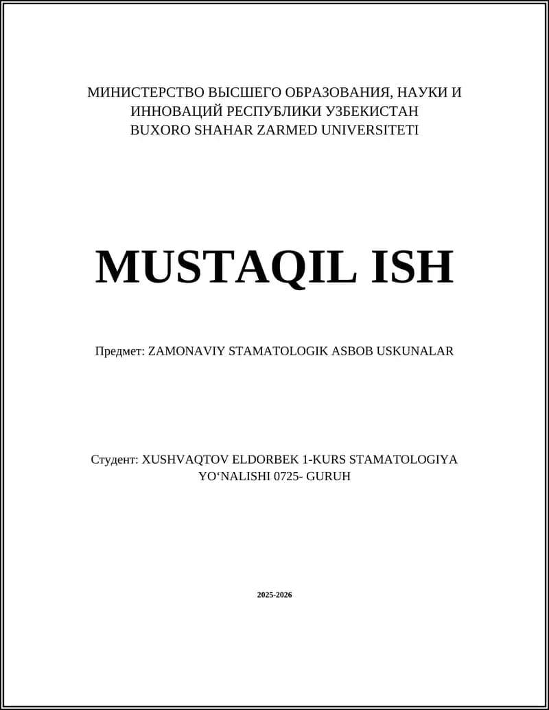 ZAMONAVIY STAMATOLOGIK ASBOB USKUNALAR