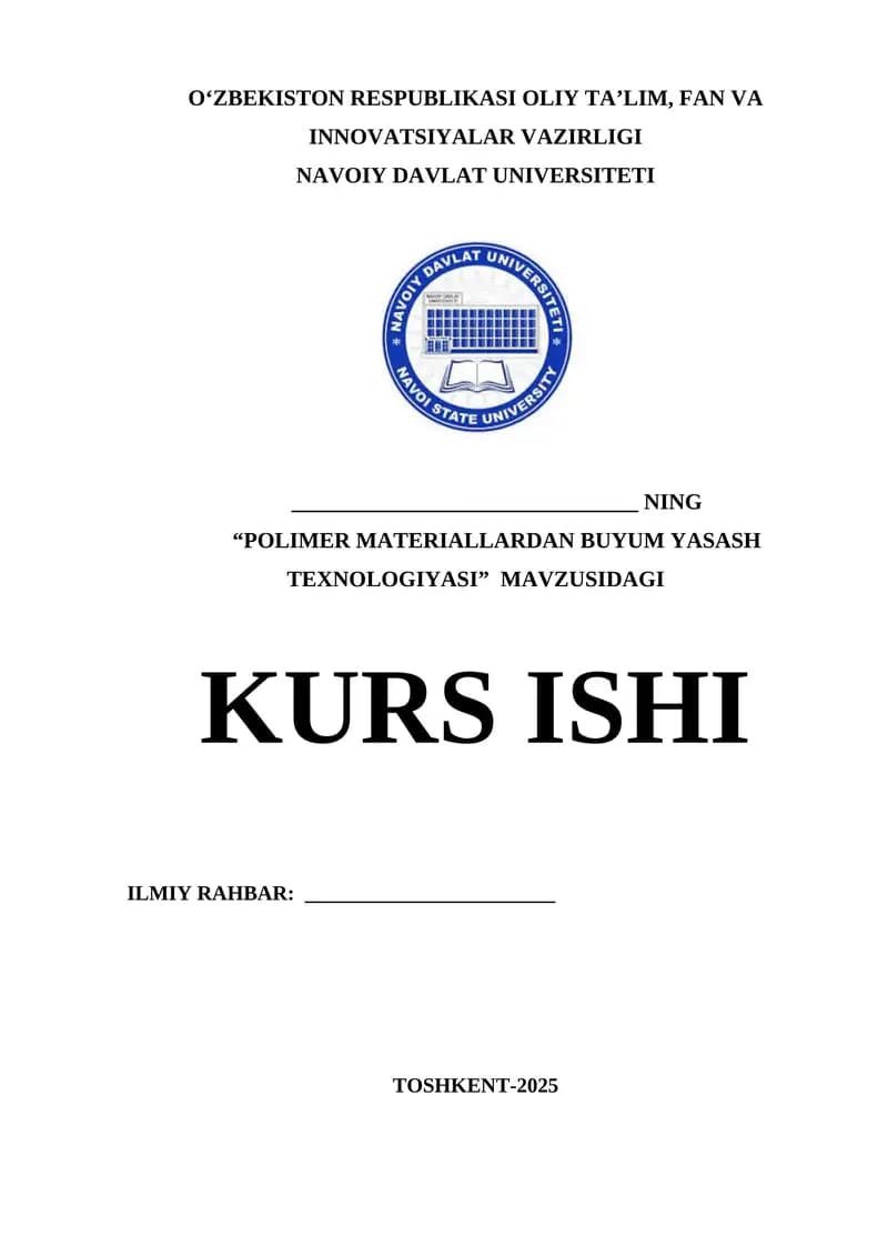 Polimer Materiallardan Buyum Yasash Texnologiyasi
