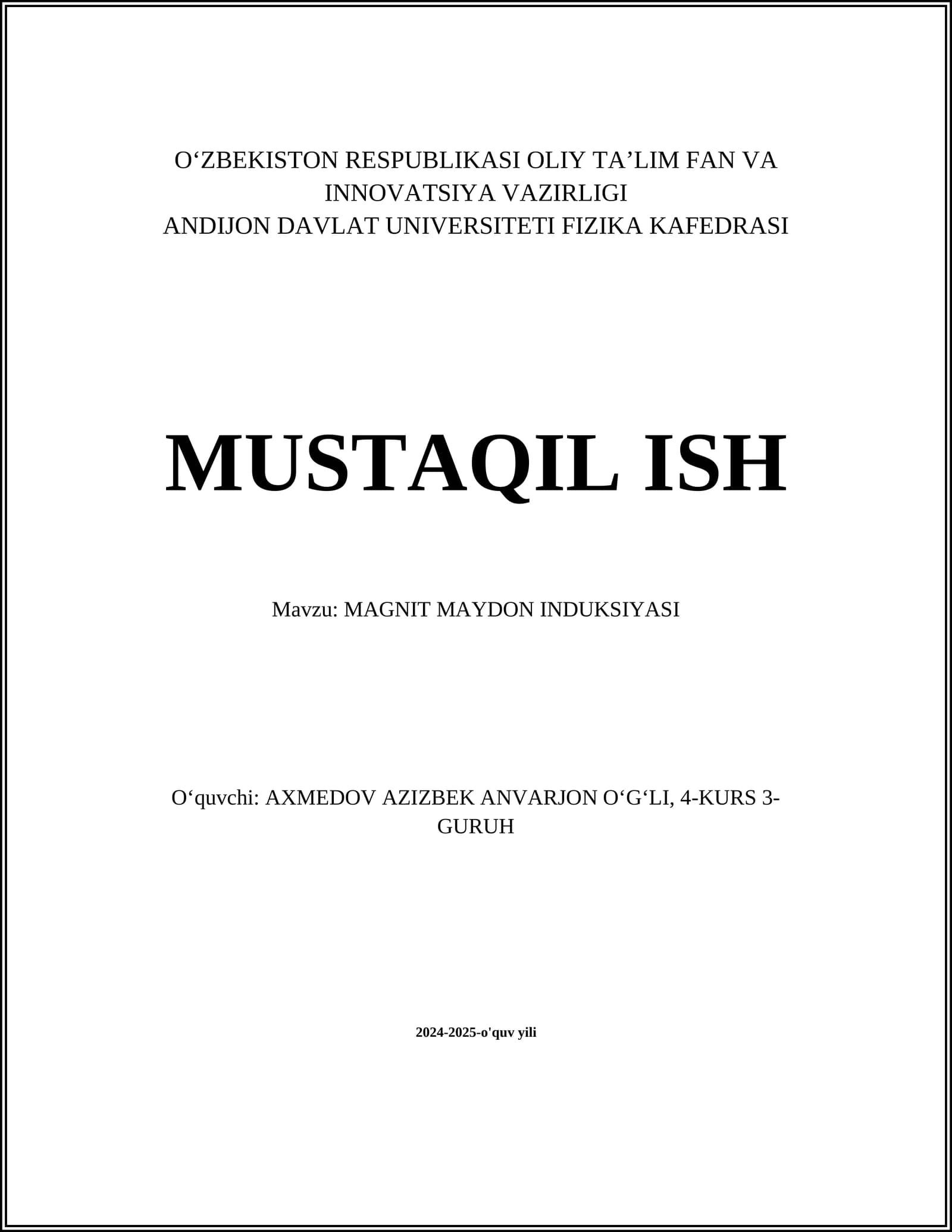 MAGNIT MAYDON INDUKSIYASI