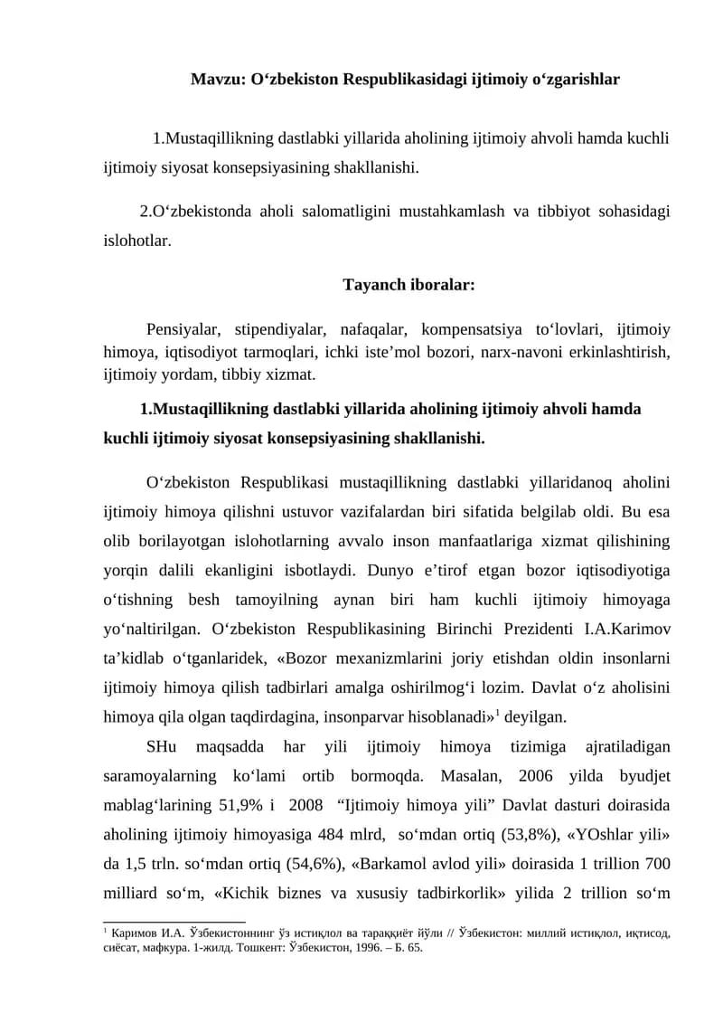 O‘zbekiston Respublikasidagi ijtimoiy o‘zgarishlar