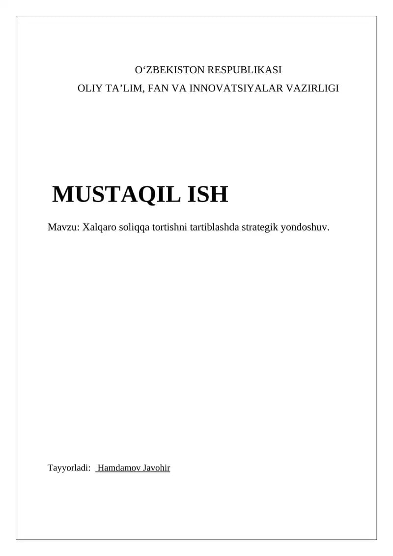 Xalqaro soliqqa tortishni tartiblashda strategik yondashuv