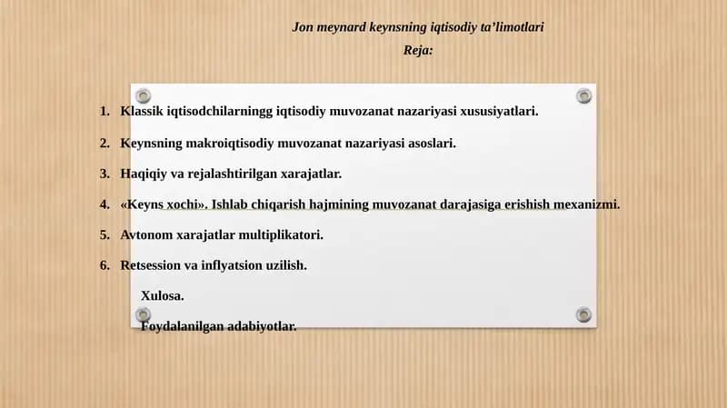 Jon Meynard Keynsning iqtisodiy ta’limotlari
