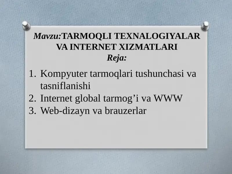 Kompyuter Tarmoqlari va Internet Xizmatlari