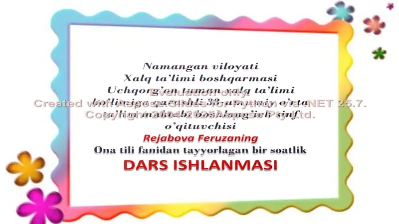 Ona tili fanidan tayyorlagan dars ishlanmasi