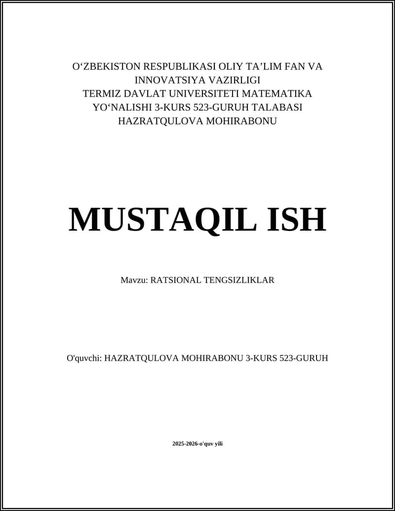 Ratsional tengsizliklar
