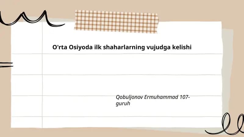 O'rta Osiyoda ilk shaharlarning vujudga kelishi