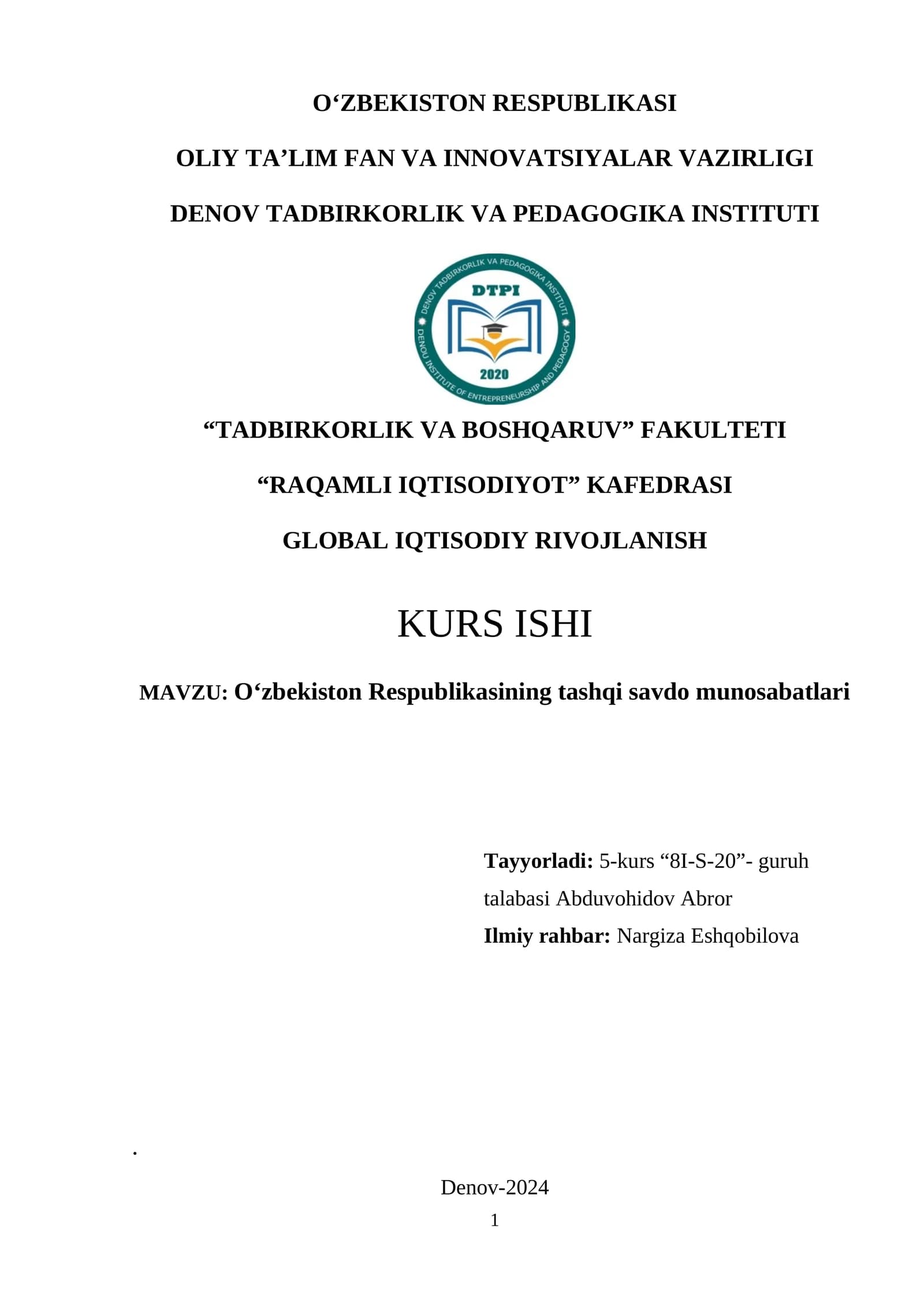 O‘zbekiston Respublikasining tashqi savdo munosabatlari