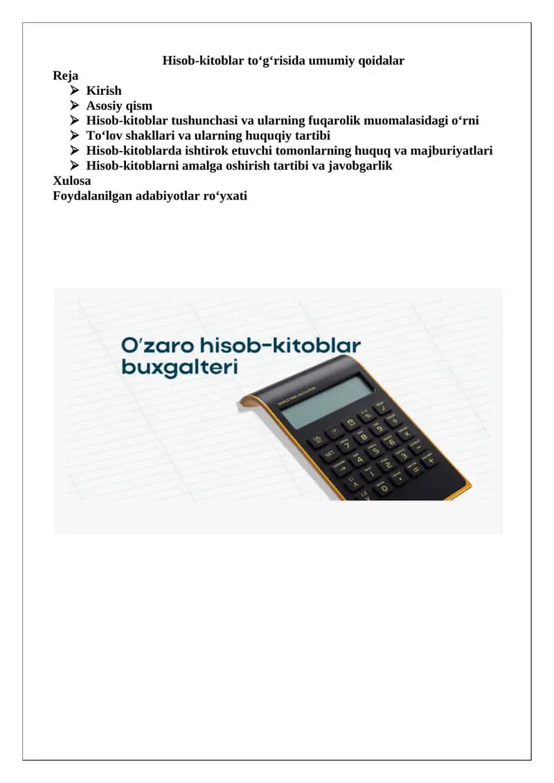 Hisob-kitoblar to‘g‘risida umumiy qoidalar