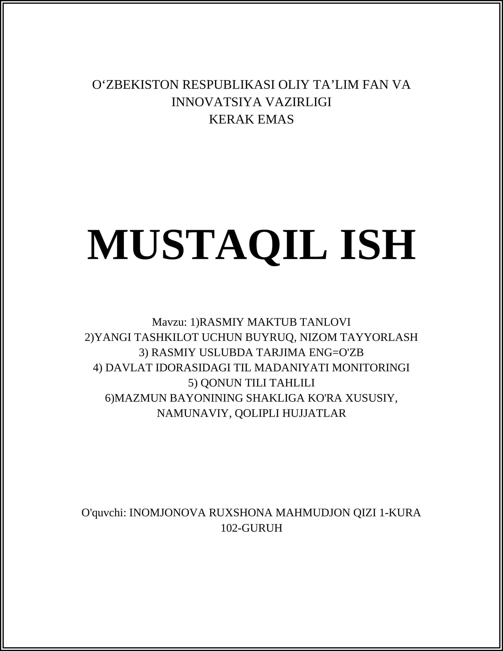 RASMIY MAKTUB TANLOVI