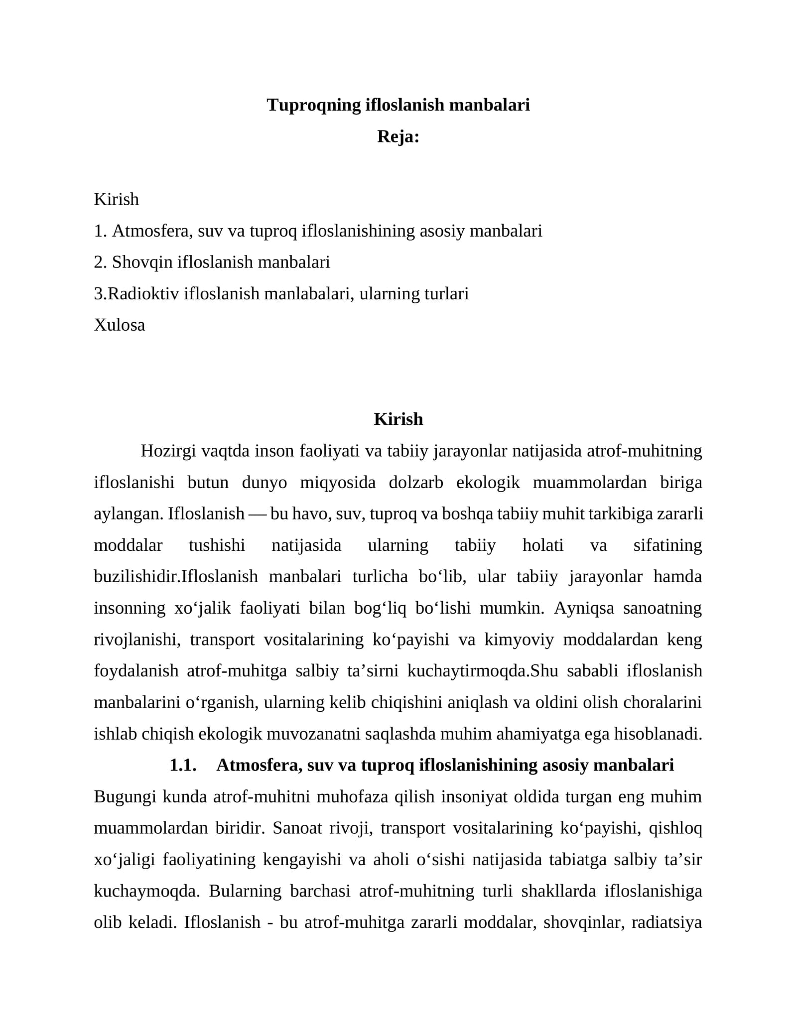 Tuproqning ifloslanish manbalari