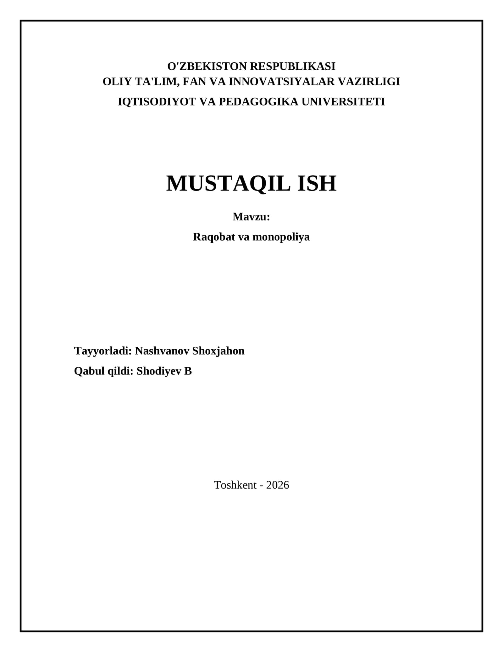 Raqobat va monopoliya