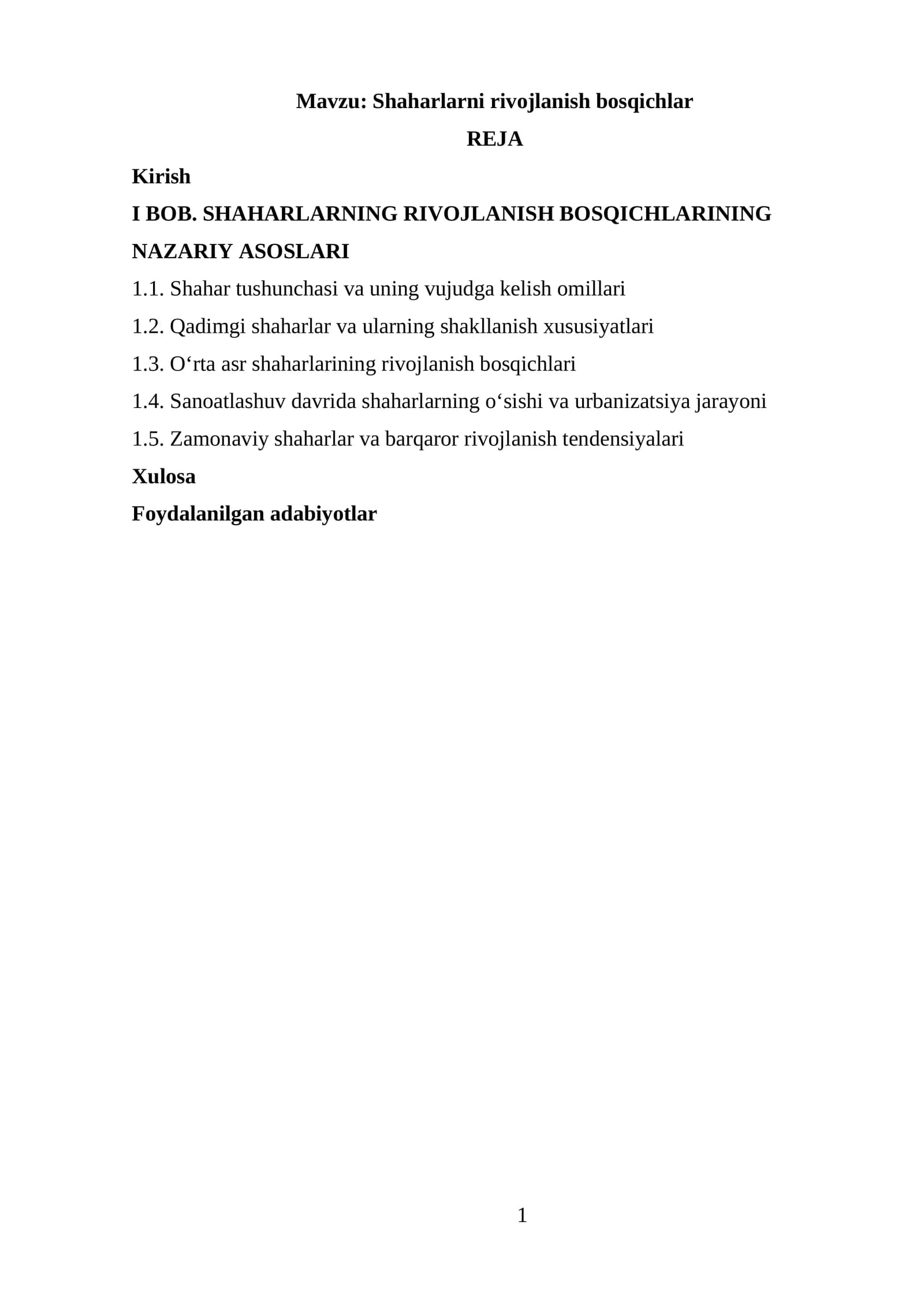 Shaharlarni rivojlanish bosqichlar