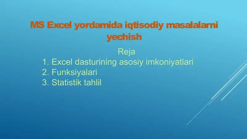 MS Excel yordamida iqtisodiy masalalarni yechish