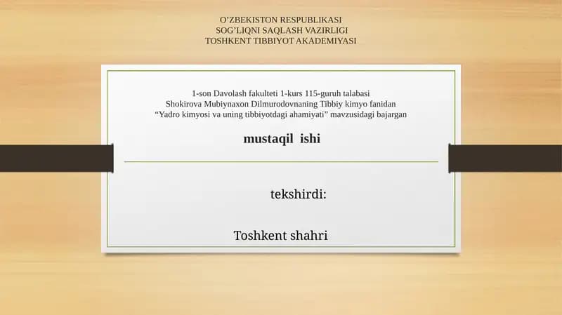 Yadro kimyosi va uning tibbiyotdagi ahmiyati