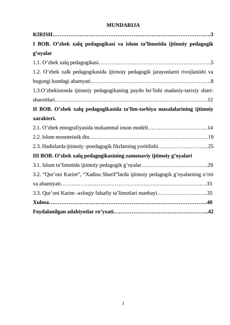 O’zbek xalq pedagogikasi va islom ta’limotida ijtimoiy pedagogik g’oyalar