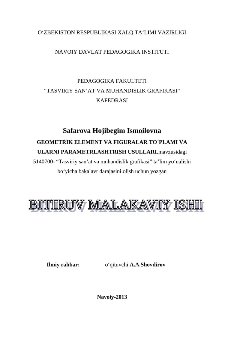 TASVIRIY SAN’AT VA MUHANDISLIK GRAFIKASI