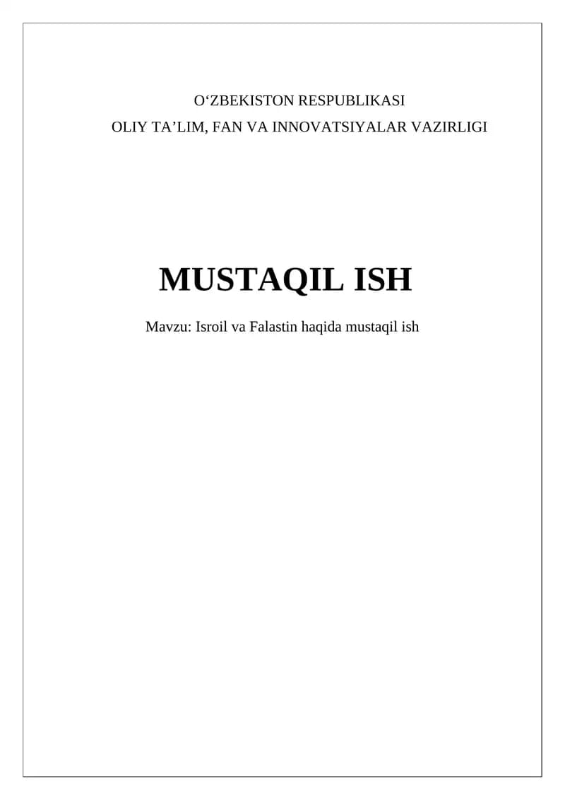 Isroil va Falastin boʻyicha mustaqil ish