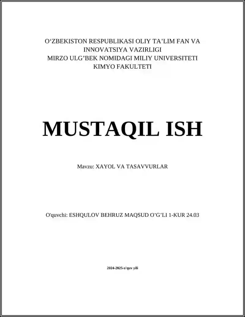 Xayol tushunchasi va uning mohiyati
