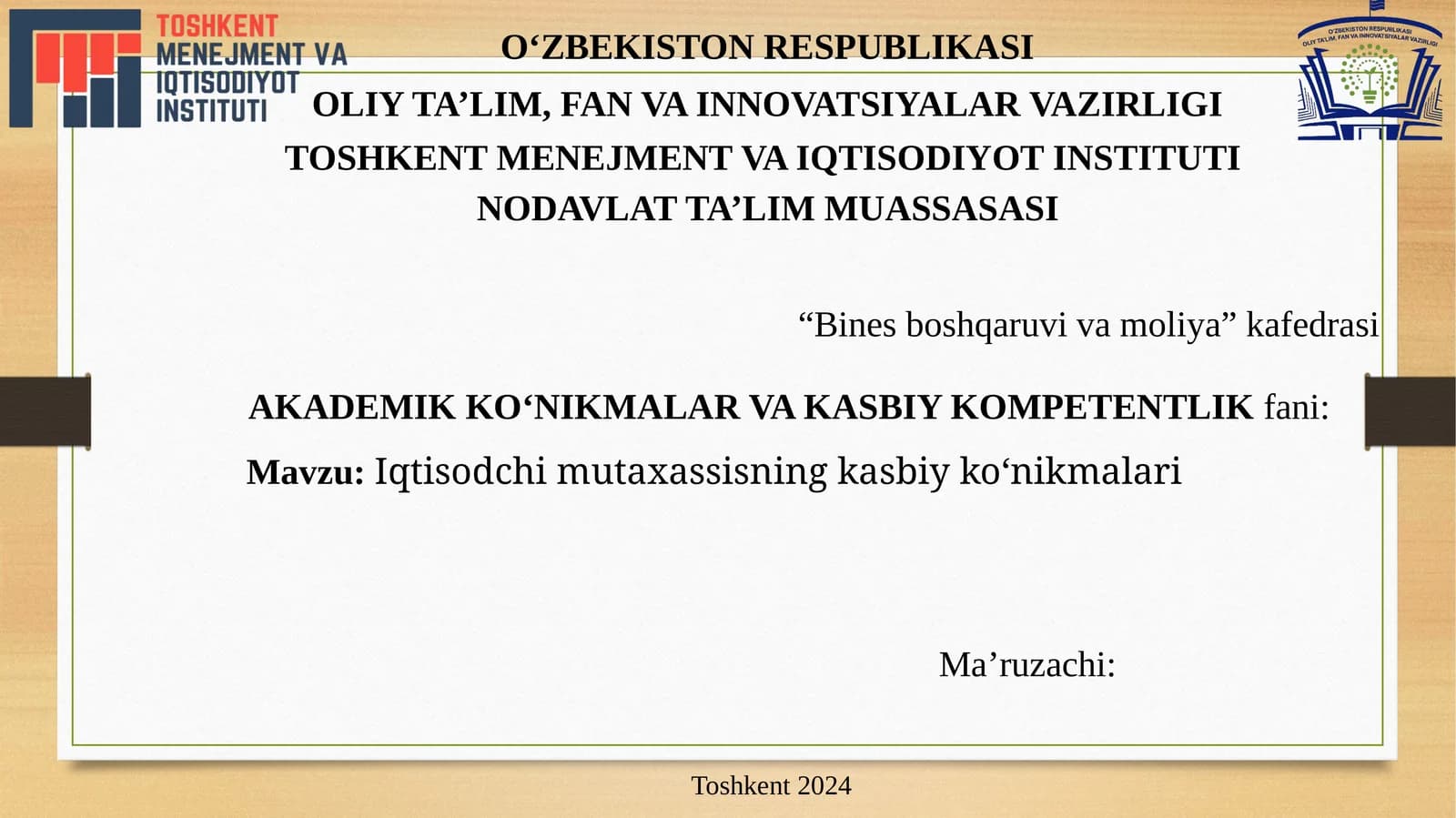 Iqtisodchi mutaxassisning kasbiy ko‘nikmalari