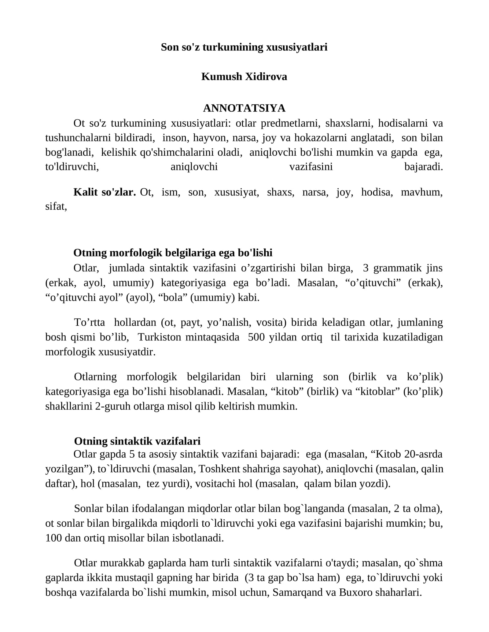 Son so'z turkumining xususiyatlari