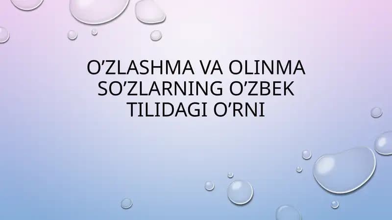 O’ZLASHMA VA OLINMA SO’ZLARNING O’ZBEK TILIDAGI O’RNI