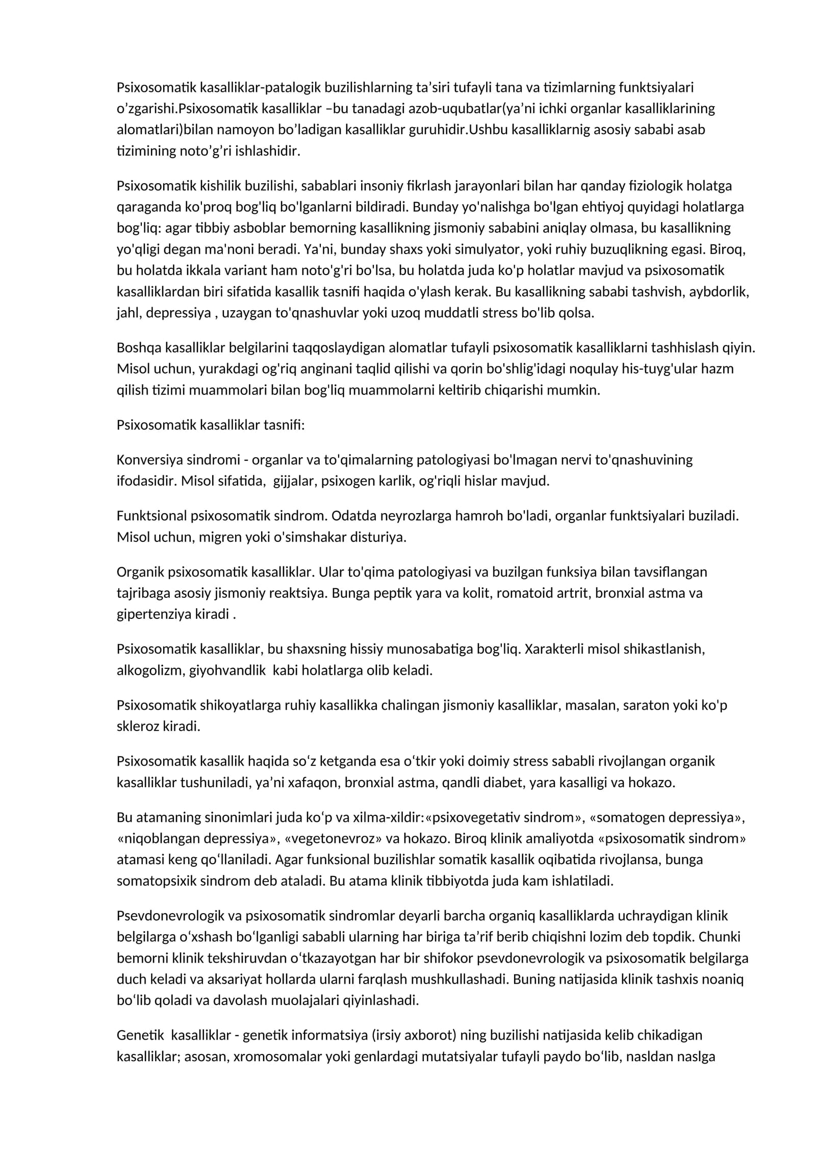 Psixosomatik kasalliklar