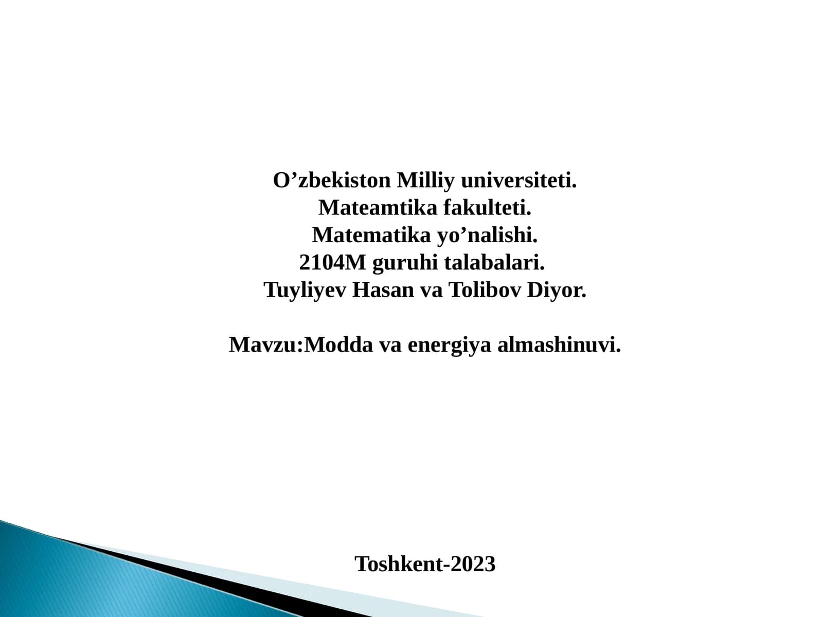 Моdda va energiya almashinuvi