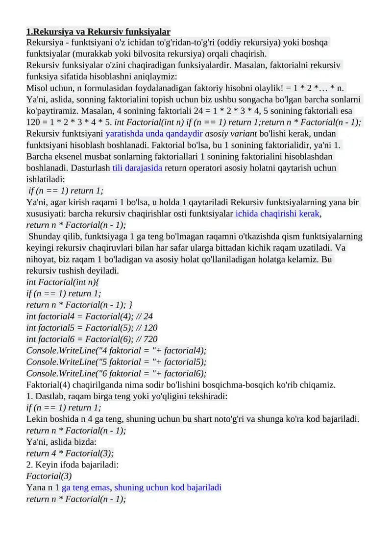 Rekursiya va Rekursiv funksiyalar