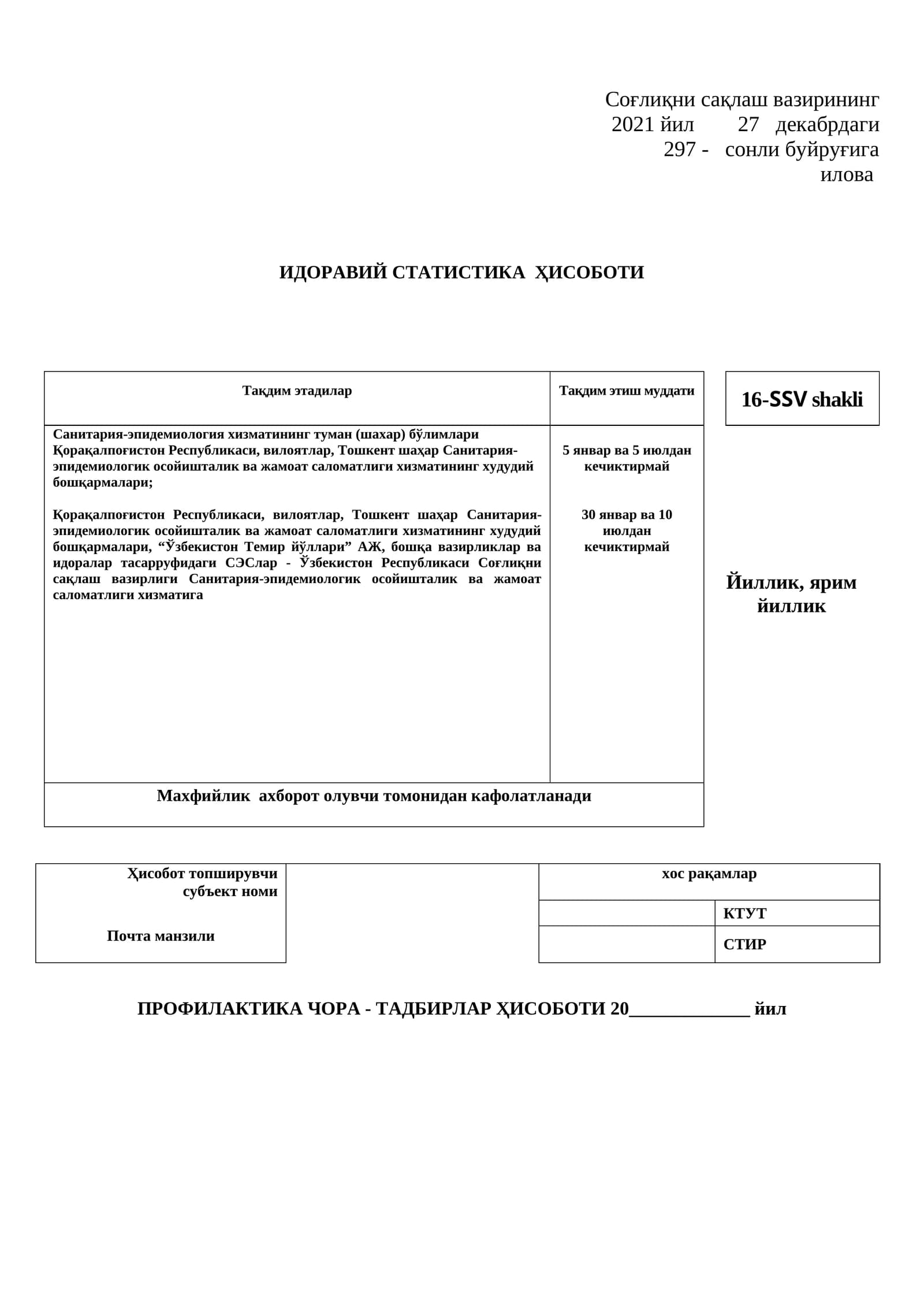 Profilaktika tadbirlari hisoboti 16-SSV shakli
